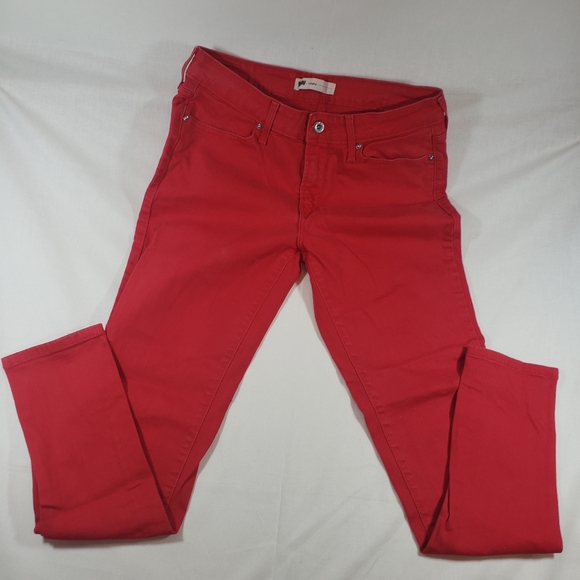 Levis Leggings Women's Red Jeans 12M‎ W31 L32 Pockets Zip - Picture 1 of 10
